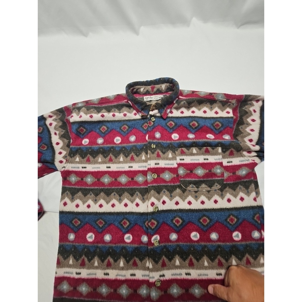 Angelo Litrico Mens Multicolor Vtg Aztec Western Fleece Button Up Shirt Sz L - Picture 11 of 16